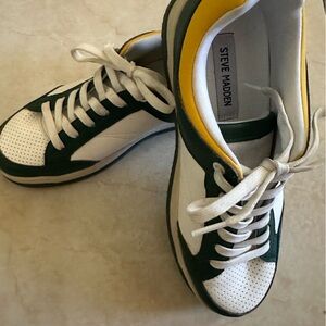 Steve Madden White, Green, and Yellow Sneakers